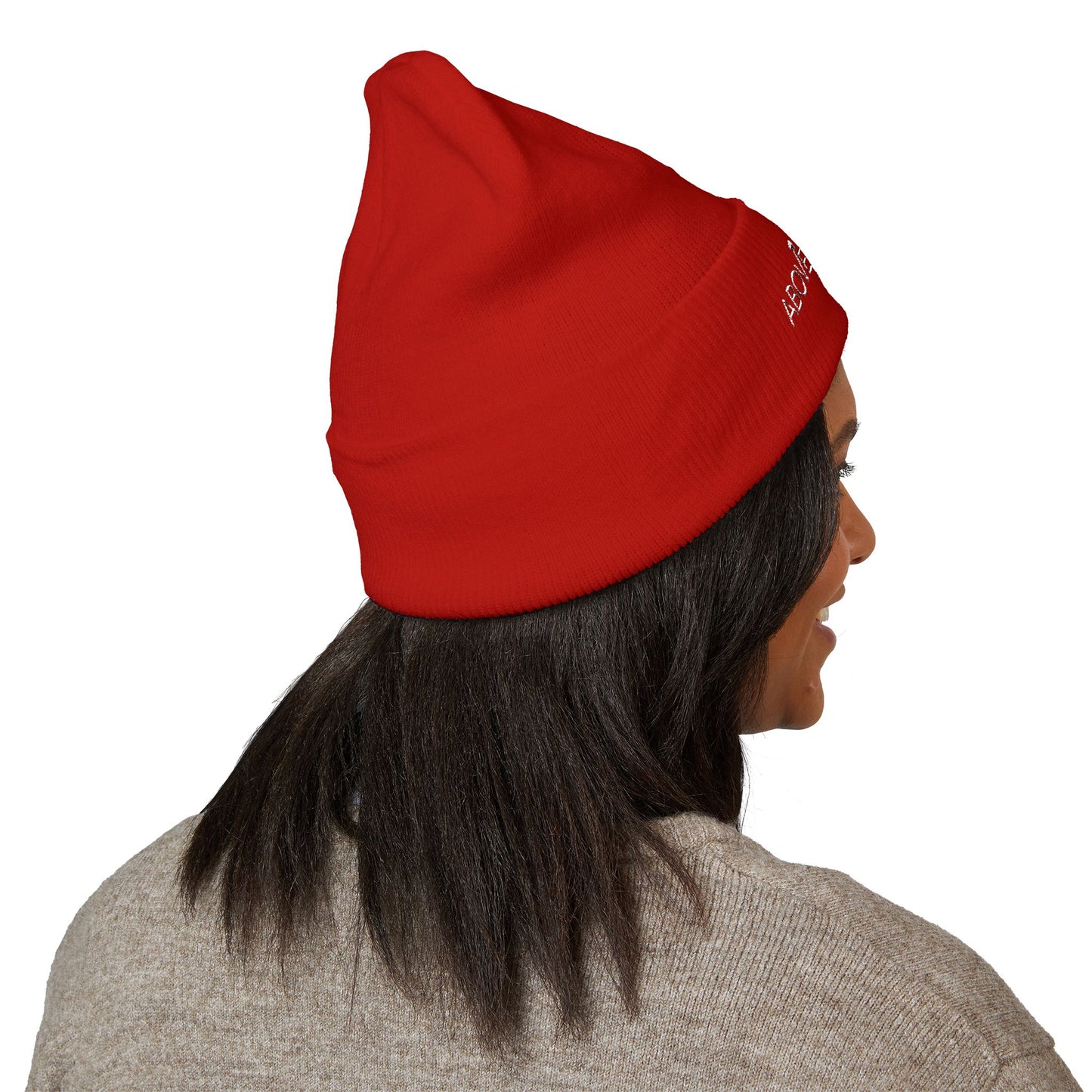 Above The Mark Embroidered Cuffed Beanie