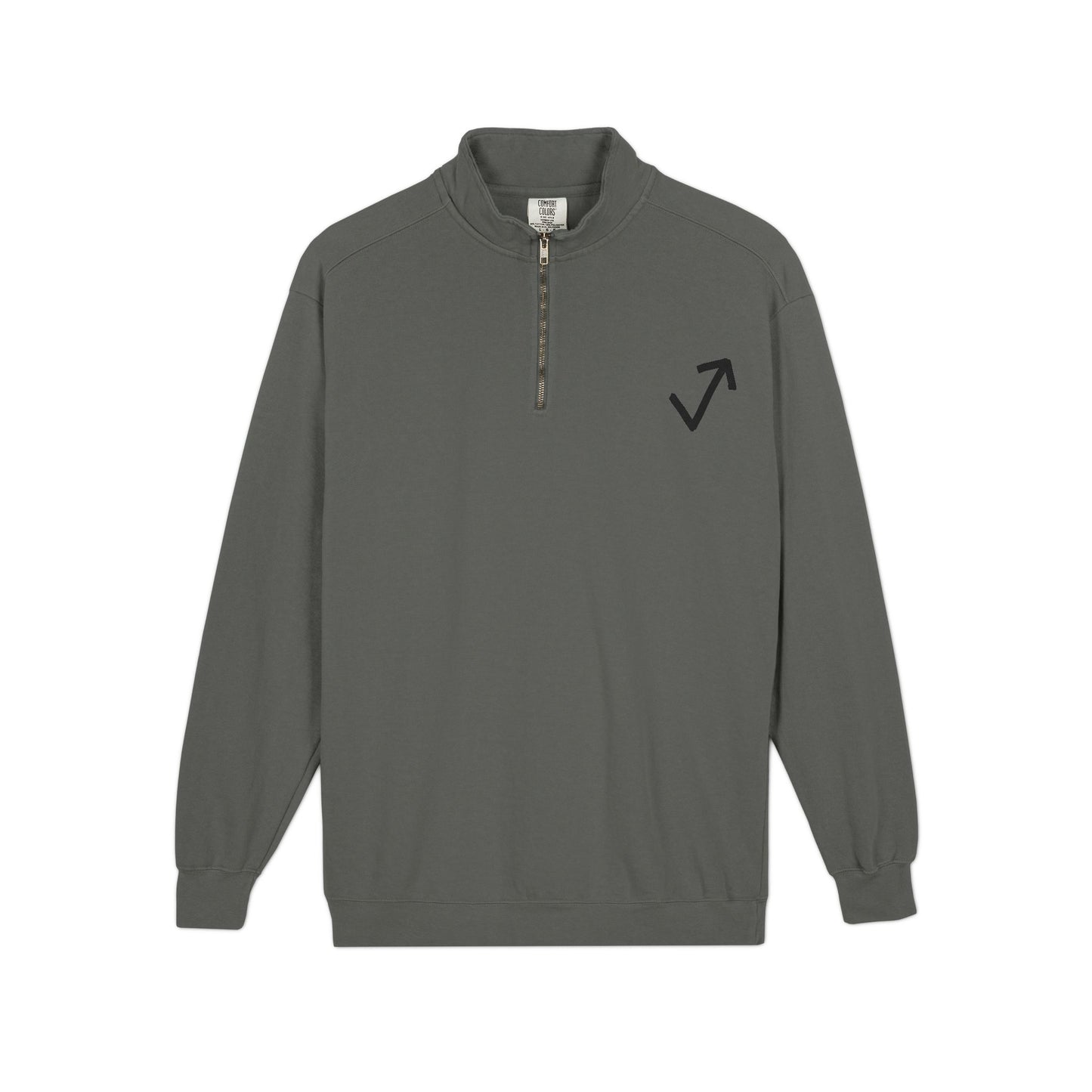 Quarter-Zip Sweatshirt — Minimal Arrow Logo & “Above The Mark” Back Print