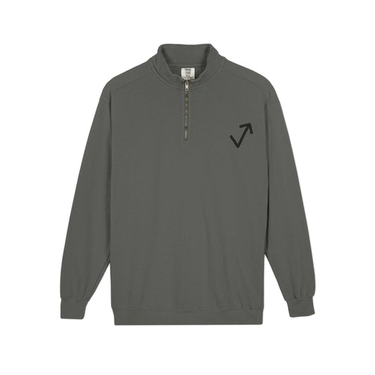 Quarter-Zip Sweatshirt — Minimal Arrow Logo & “Above The Mark” Back Print