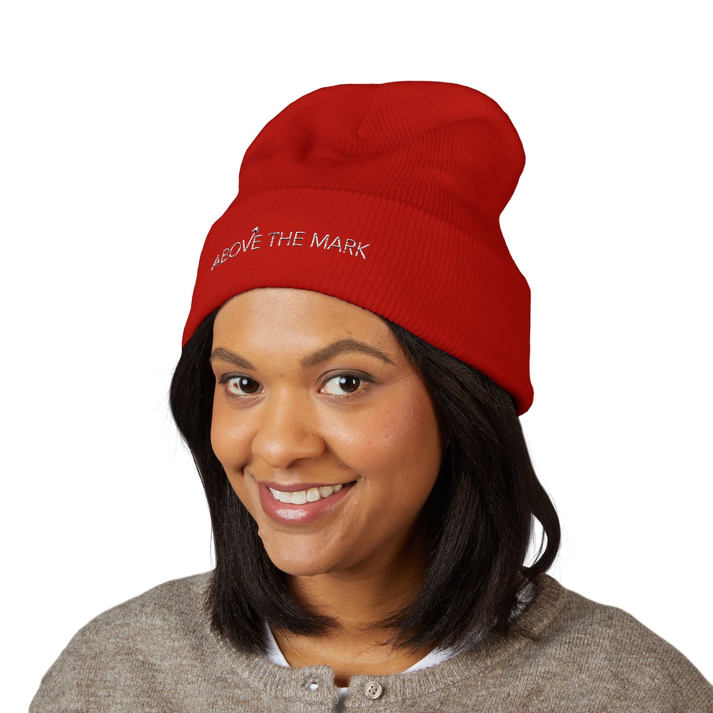 Above The Mark Embroidered Cuffed Beanie