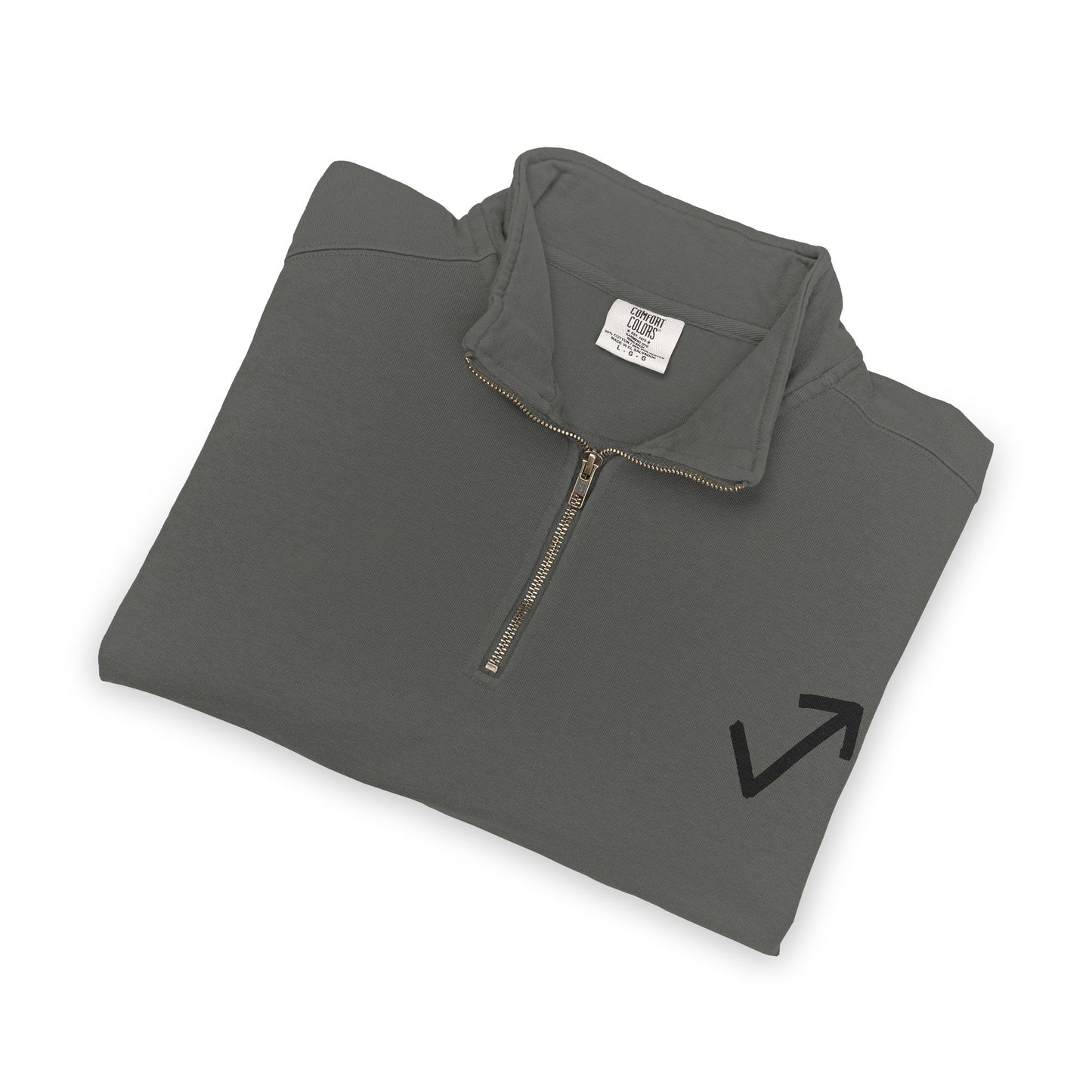 Quarter-Zip Sweatshirt — Minimal Arrow Logo & “Above The Mark” Back Print