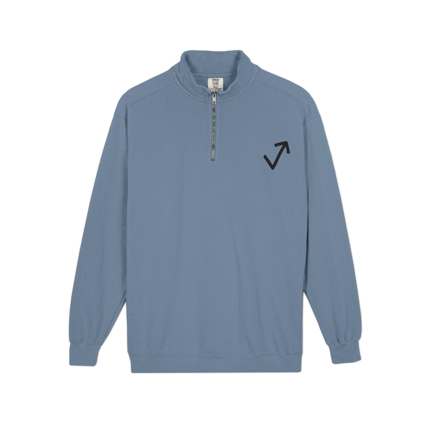 Quarter-Zip Sweatshirt — Minimal Arrow Logo & “Above The Mark” Back Print